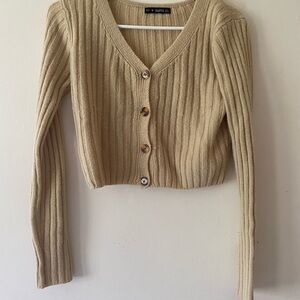 Zaful Tan Ribbed Cardigan Sweater